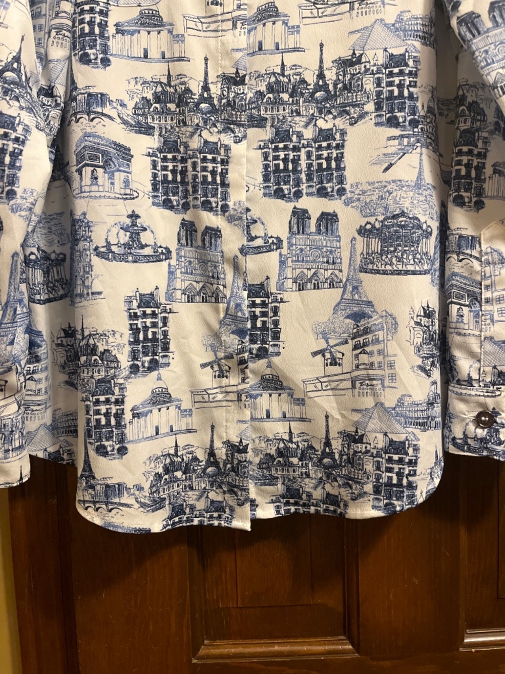 NWOT Karl Lagerfeld Blue/White Parisian City Scape Button Down Shirt. Sz.M. - Picture 5 of 14